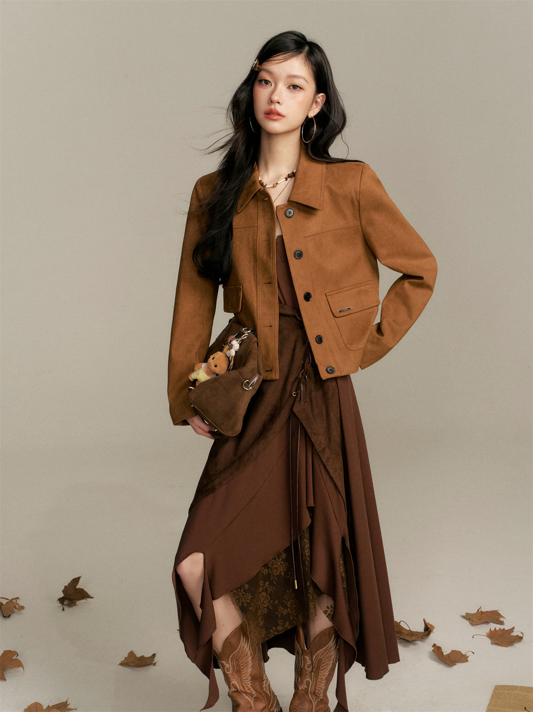 16DEWS 16D25348 Imitation suede short jacket (with shoulder bag)