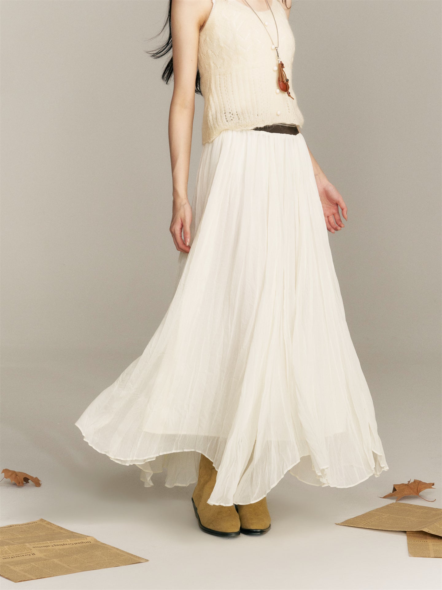 16DEWS 16D25349 Color blocking elastic waistband irregular long skirt