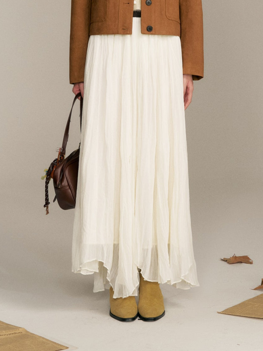 16DEWS 16D25349 Color blocking elastic waistband irregular long skirt