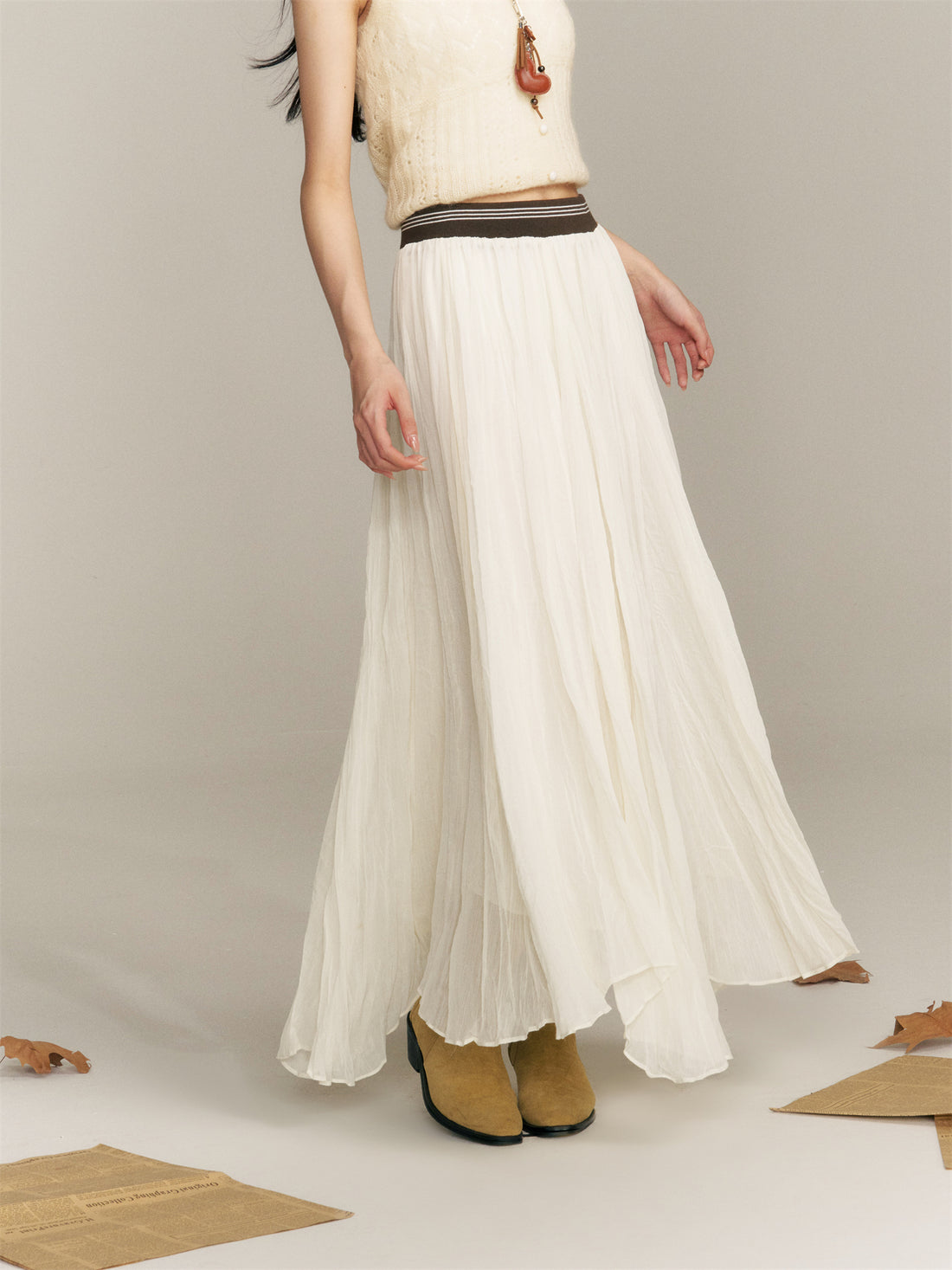 16DEWS 16D25349 Color blocking elastic waistband irregular long skirt