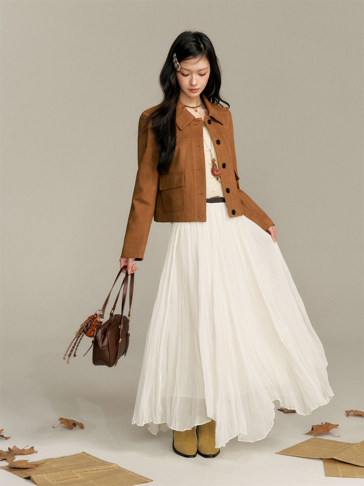 16DEWS 16D25349 Color blocking elastic waistband irregular long skirt
