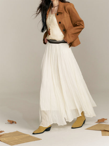 16DEWS 16D25349 Color blocking elastic waistband irregular long skirt