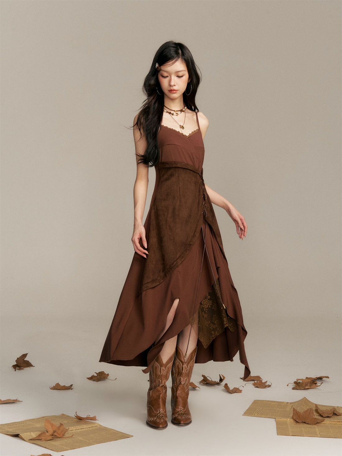 16DEWS 16D25350 Splicing irregular hem camisole dress