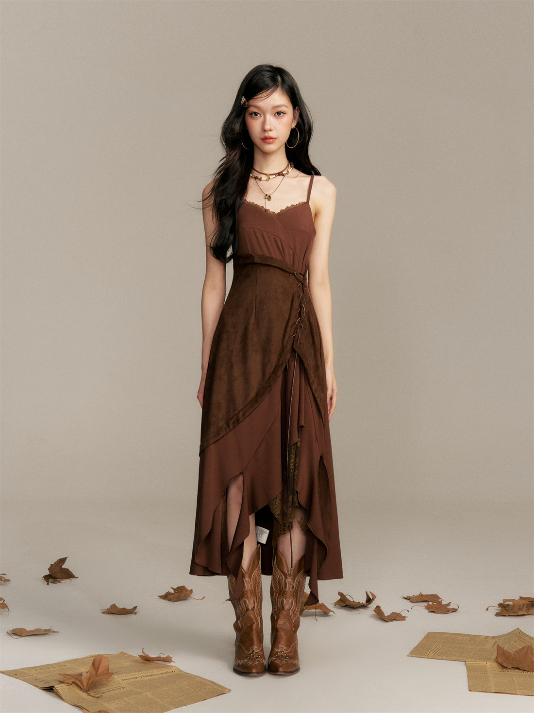 16DEWS 16D25350 Splicing irregular hem camisole dress