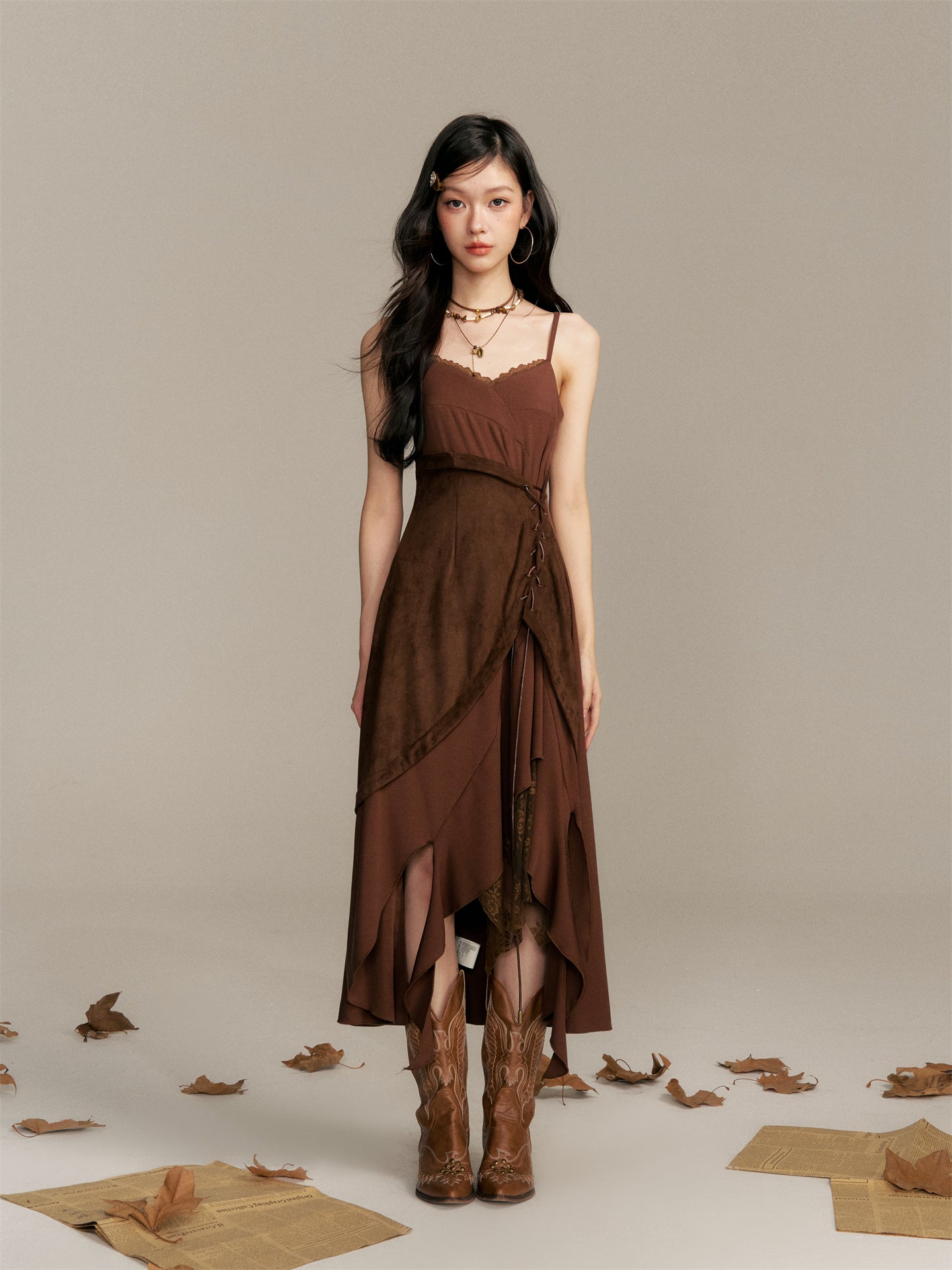 16DEWS 16D25350 Splicing irregular hem camisole dress