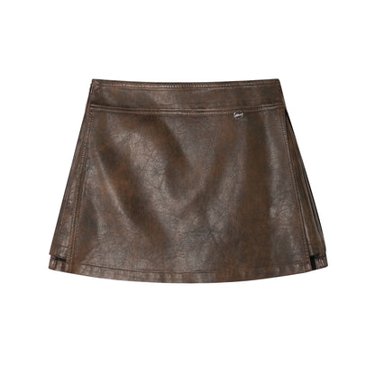 16DEWS 16D25352 PU leather side slit A-line skirt pants