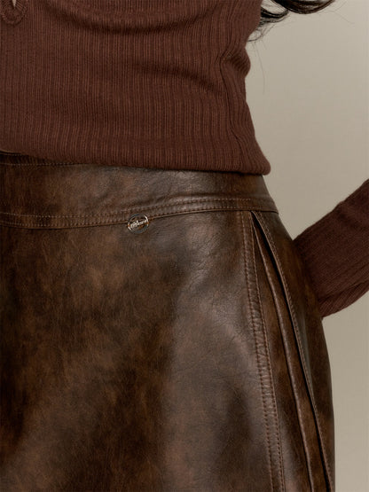 16DEWS 16D25352 PU leather side slit A-line skirt pants