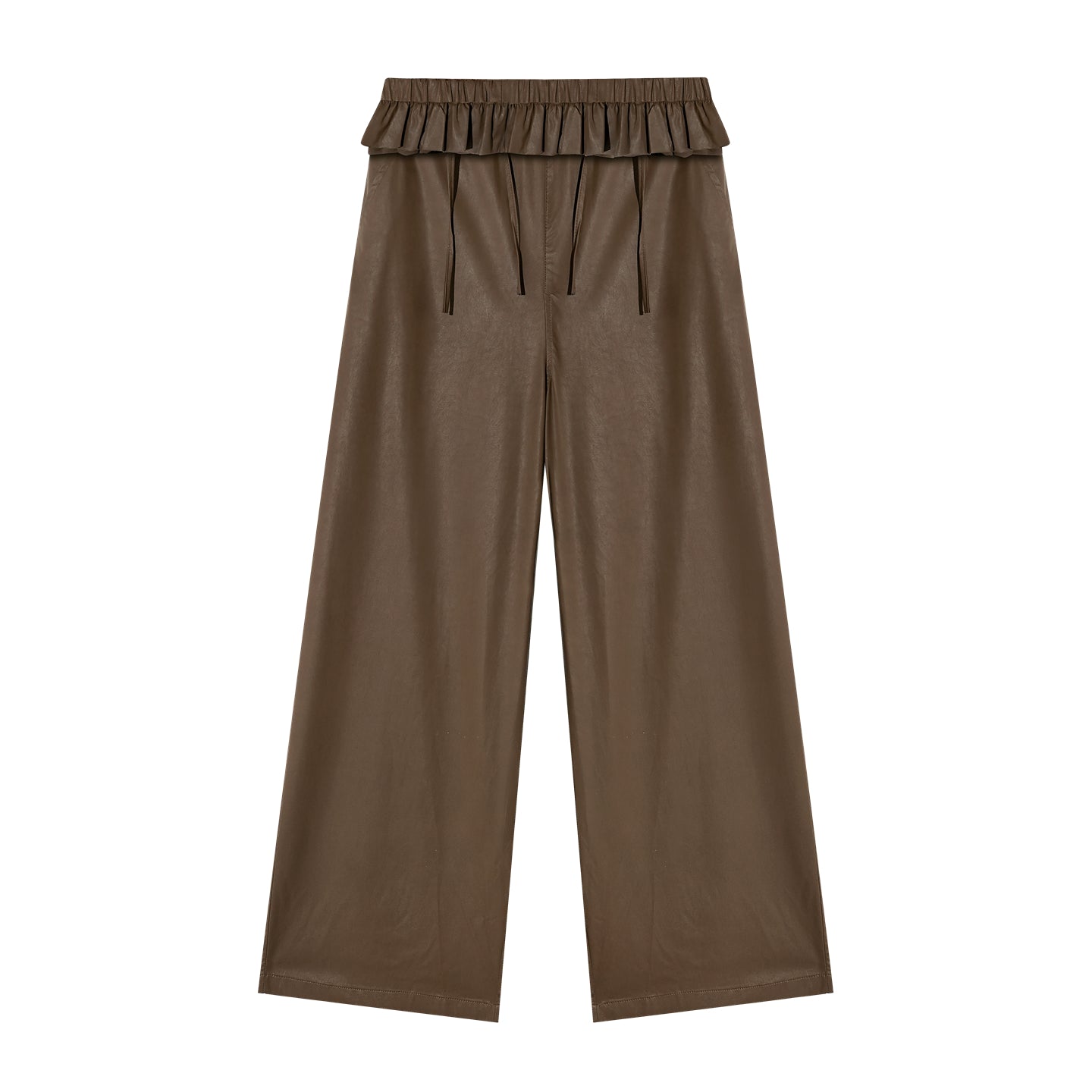 16DEWS 16D25353 Tie up bow elastic waist wide leg leather pants
