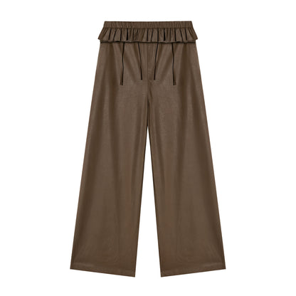 16DEWS 16D25353 Tie up bow elastic waist wide leg leather pants