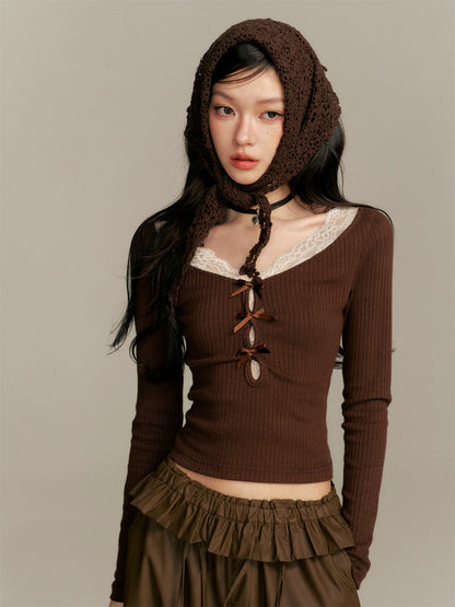 16DEWS 16D25353 Tie up bow elastic waist wide leg leather pants