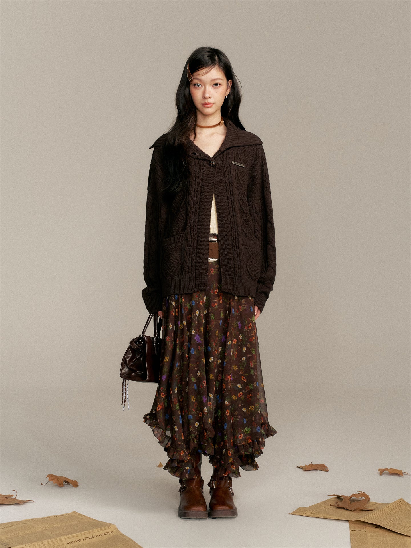 16DEWS in stock 16D25354 Slanted placket cardigan woolen jacket