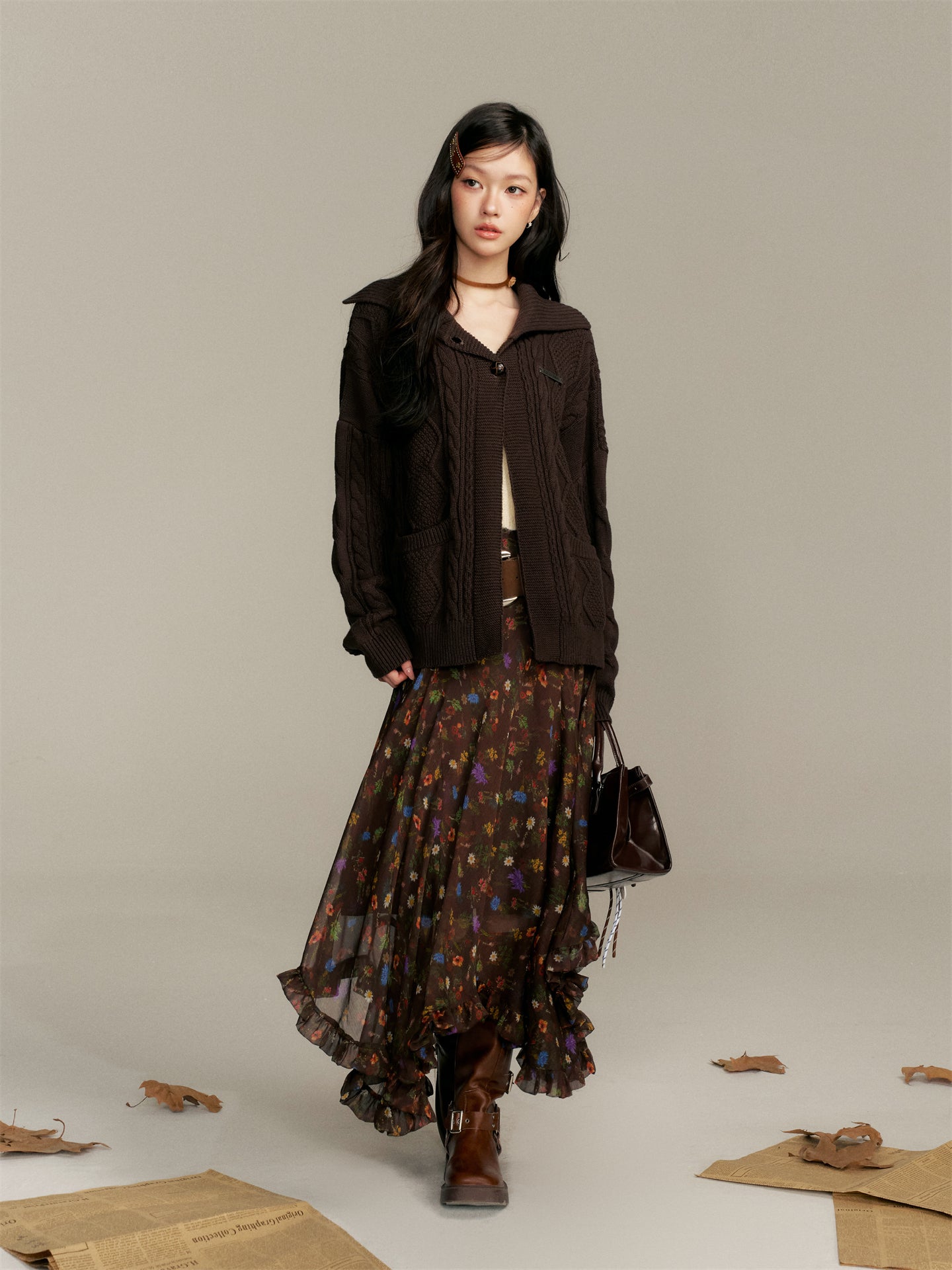 16DEWS in stock 16D25354 Slanted placket cardigan woolen jacket