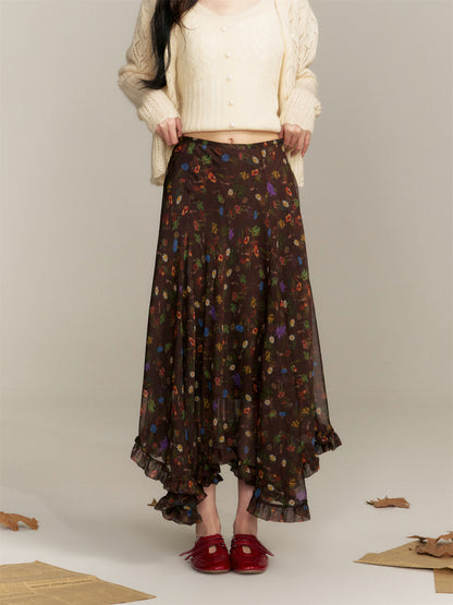 16DEWS 16D25355 Irregular pleated floral skirt