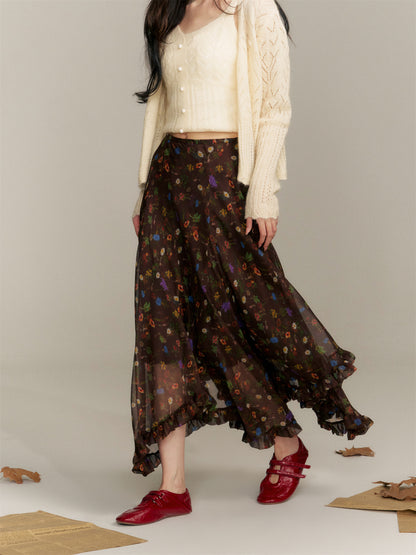 16DEWS 16D25355 Irregular pleated floral skirt