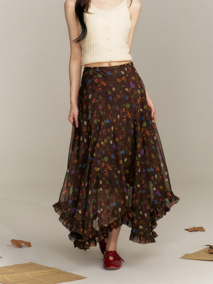 16DEWS 16D25355 Irregular pleated floral skirt