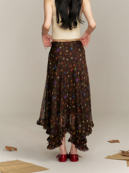 16DEWS 16D25355 Irregular pleated floral skirt