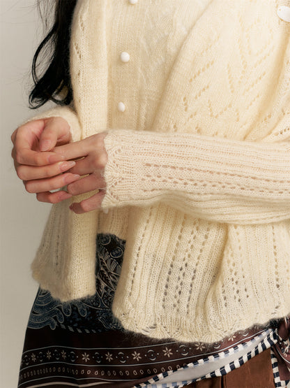 16DEWS 16D25356 Crochet woolen cardigan + camisole set
