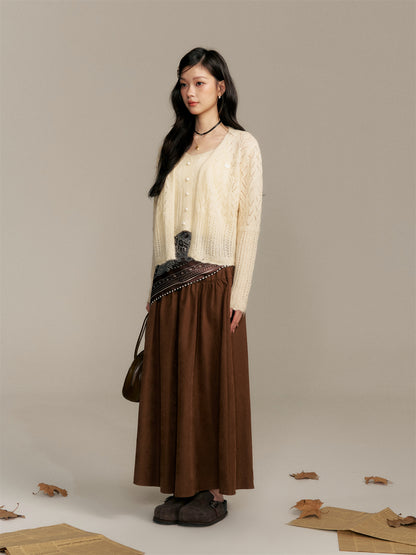16DEWS 16D25358 High waisted A-line half length skirt (with silk scarf)
