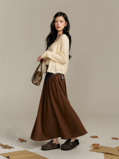 16DEWS 16D25358 High waisted A-line half length skirt (with silk scarf)