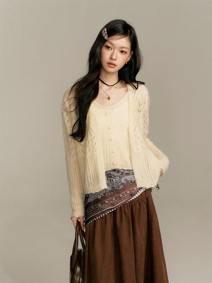 16DEWS 16D25358 High waisted A-line half length skirt (with silk scarf)