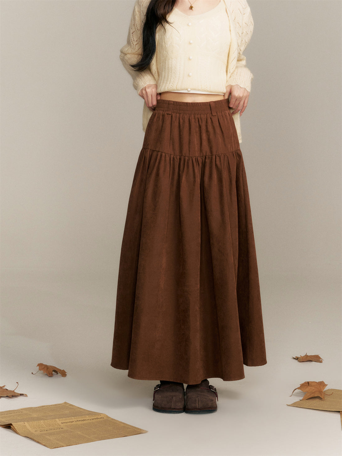 16DEWS 16D25358 High waisted A-line half length skirt (with silk scarf)