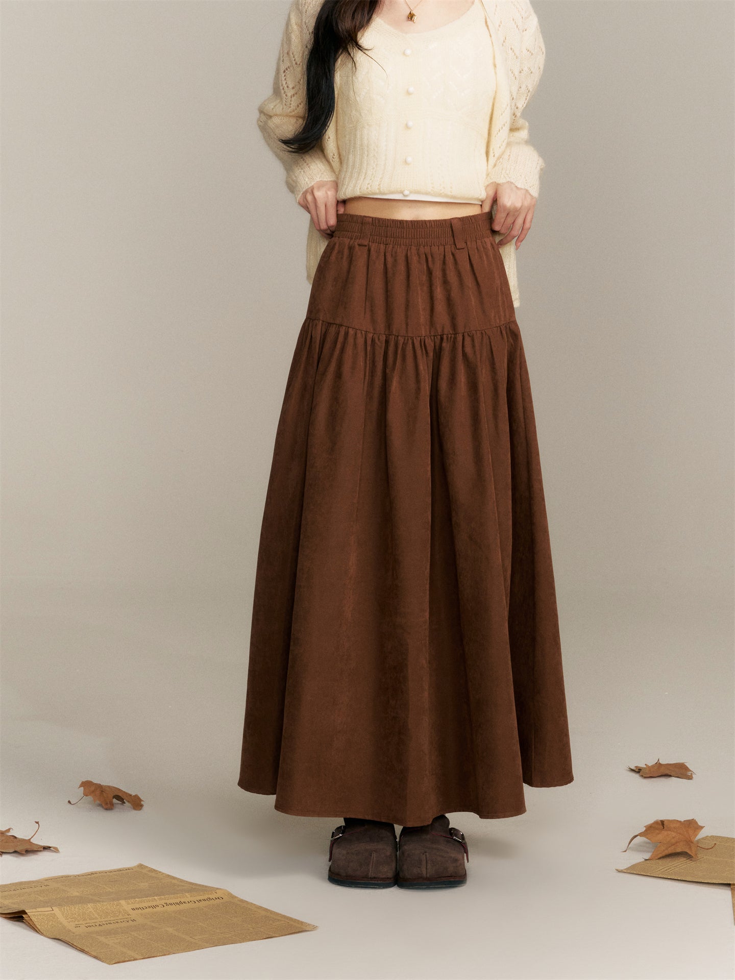 16DEWS 16D25358 High waisted A-line half length skirt (with silk scarf)