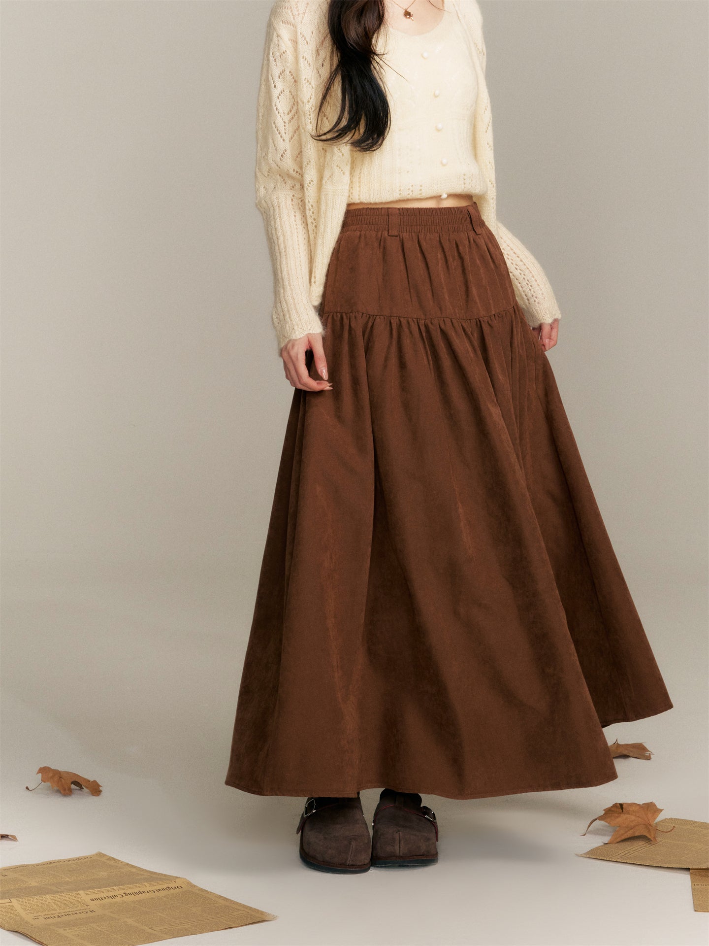 16DEWS 16D25358 High waisted A-line half length skirt (with silk scarf)