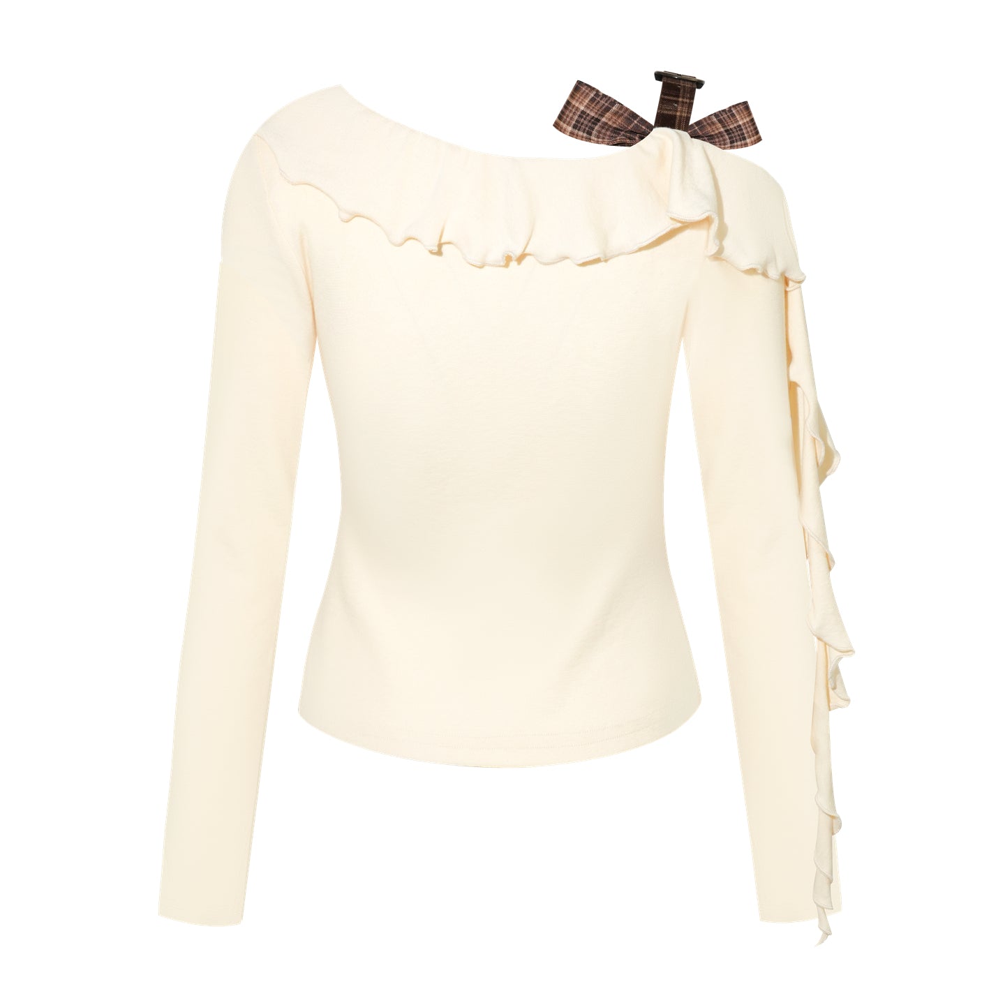 16DEWS 16D25359 Ruffled sloping shoulder slim fit top