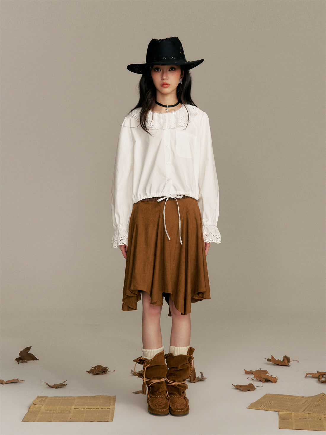 16DEWS 16D25361 Doll collar long sleeved white shirt