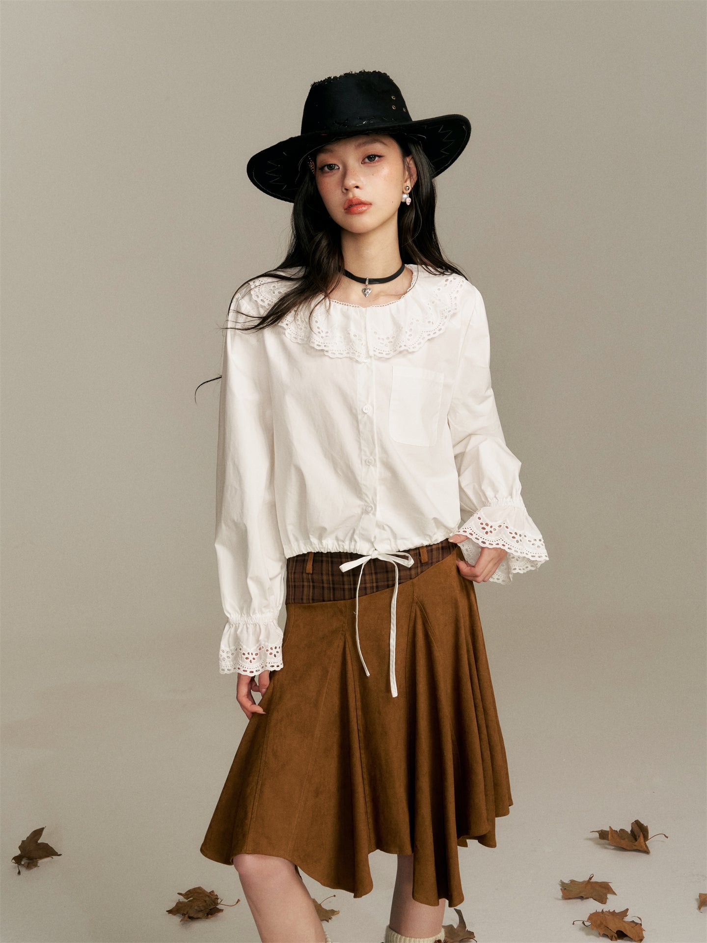 16DEWS 16D25361 Doll collar long sleeved white shirt