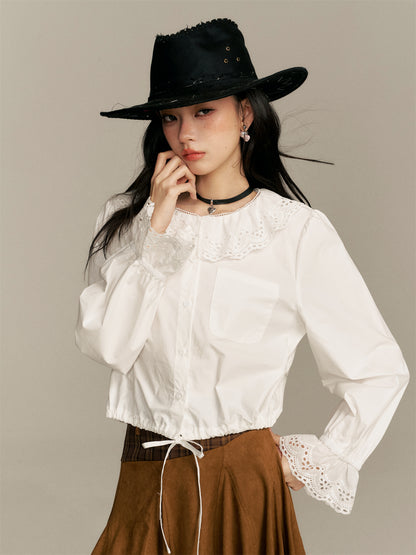 16DEWS 16D25361 Doll collar long sleeved white shirt