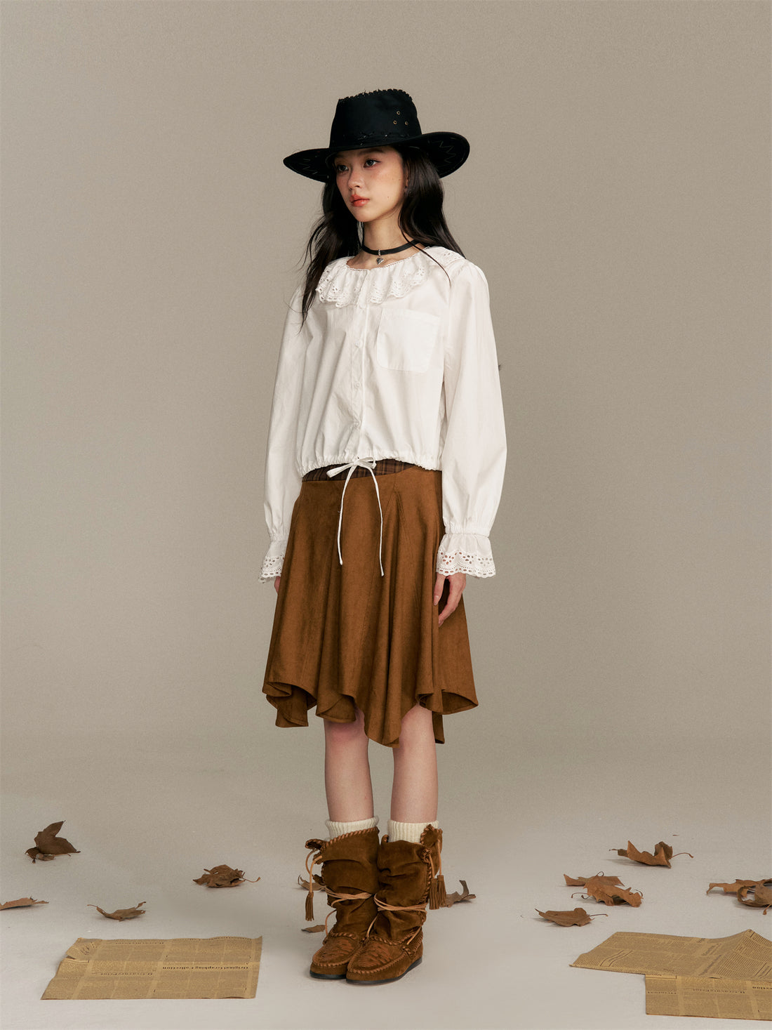 16DEWS 16D25361 Doll collar long sleeved white shirt