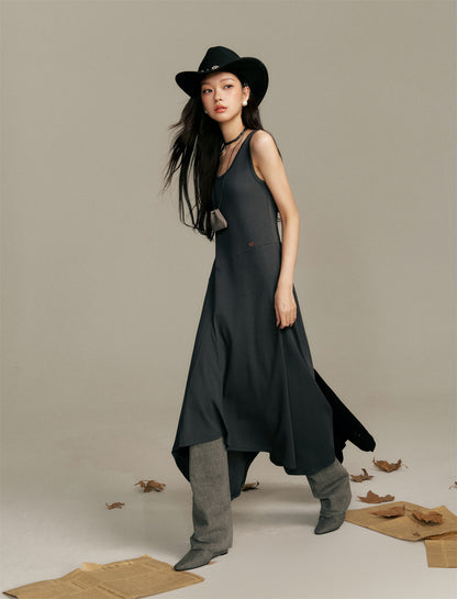 16DEWS 16D25370 Irregular design U-neck vest dress (with bag)
