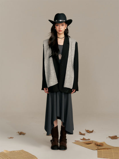 16DEWS 16D25370 Irregular design U-neck vest dress (with bag)