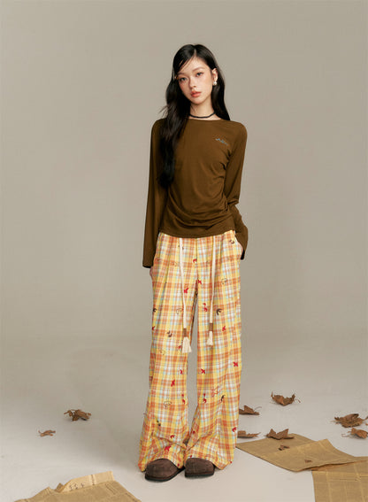 16DEWS 16D25372&amp;16D25373 Bird graffiti contrasting round neck top + pants set
