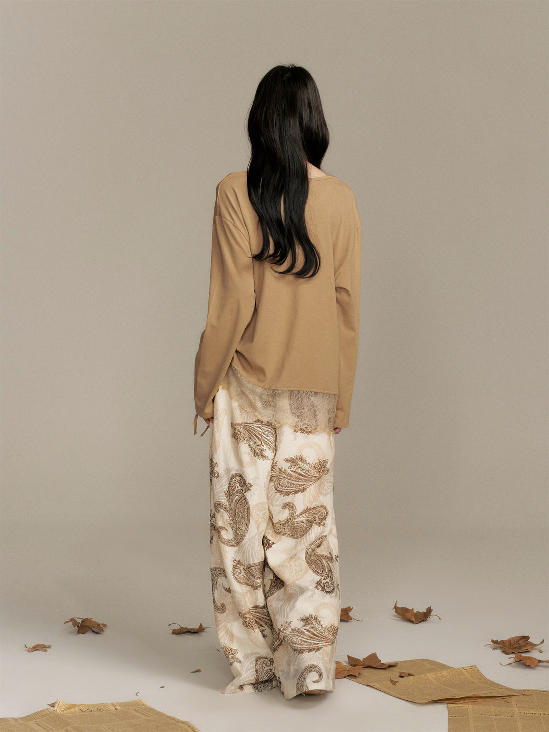 16DEWS 16D25375&16D25375 Sunset printed patchwork lace T-shirt + pants set