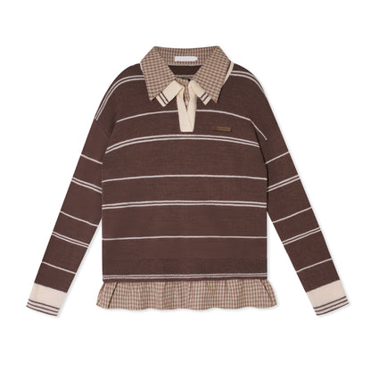 16DEWS 16D25380 Polo collar fake two-piece pullover sweater