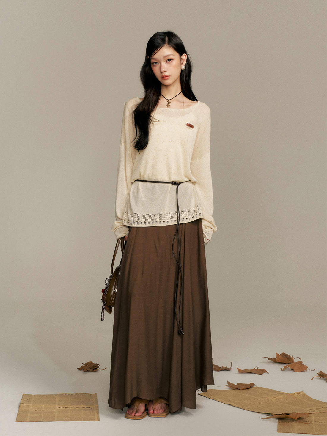 16DEWS 16D25394 Loose knitted top + skirt set