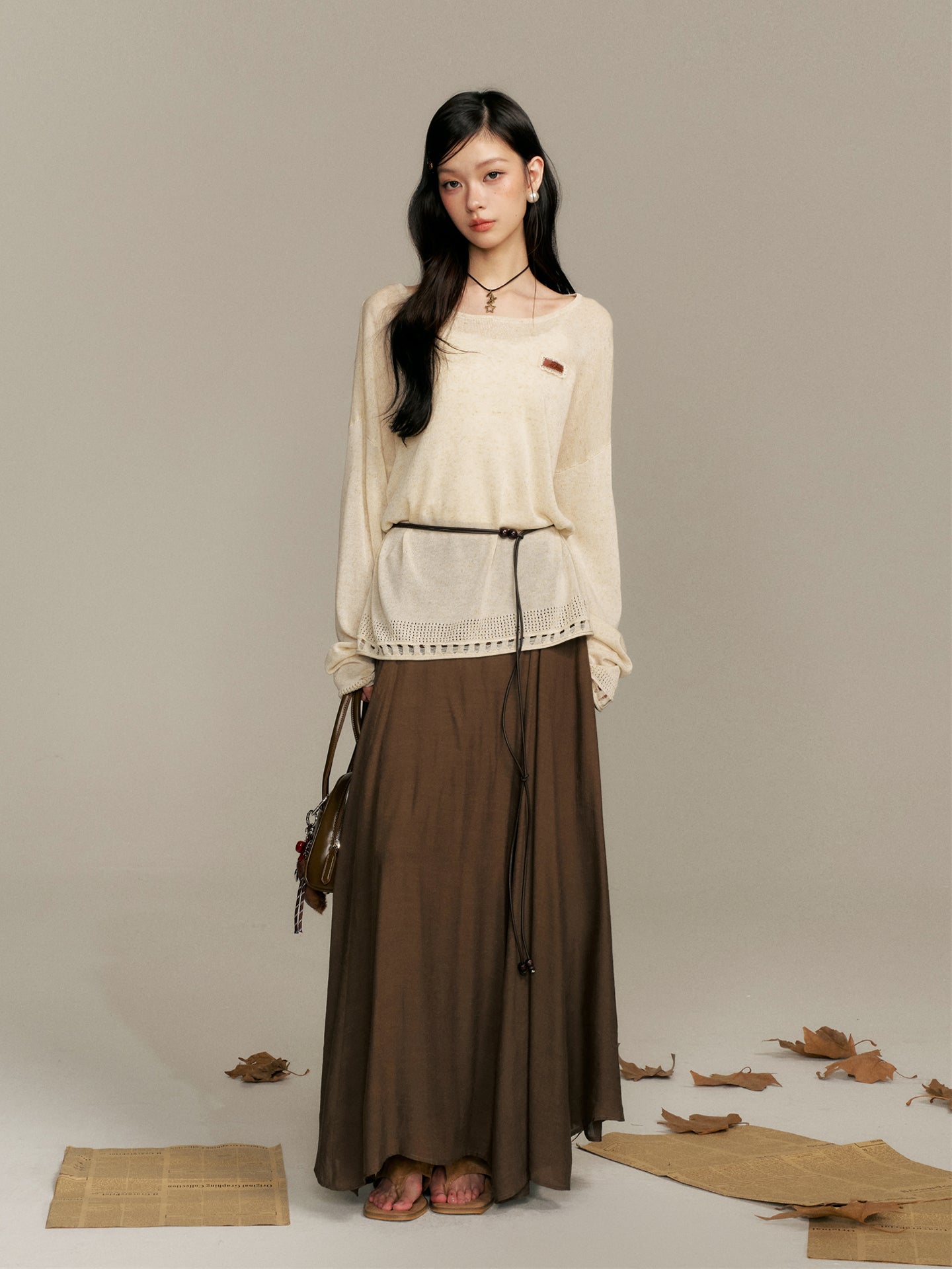 16DEWS 16D25394 Loose knitted top + skirt set