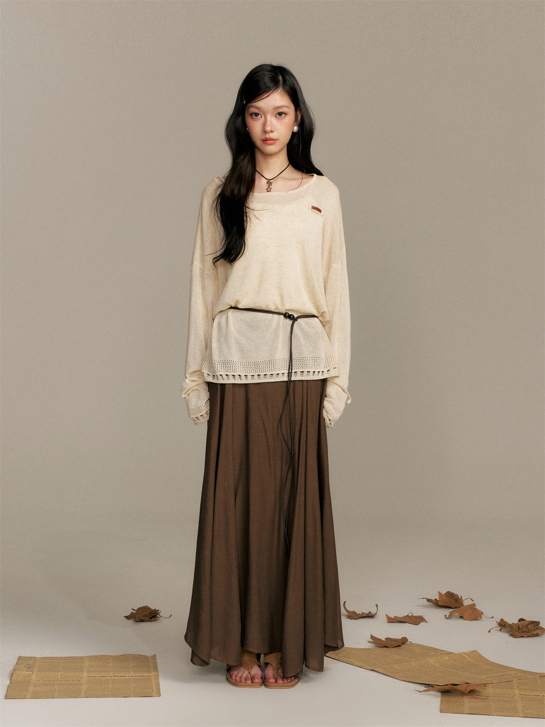 16DEWS 16D25394 Loose knitted top + skirt set