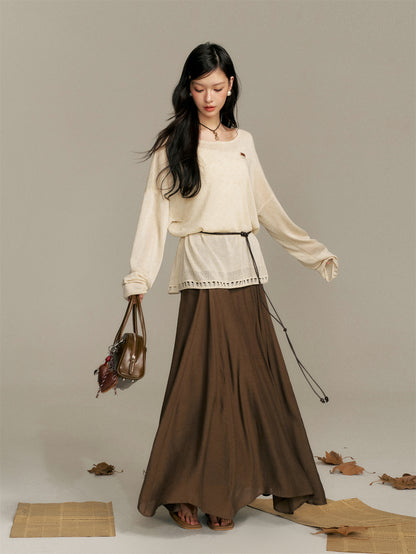 16DEWS 16D25394 Loose knitted top + skirt set