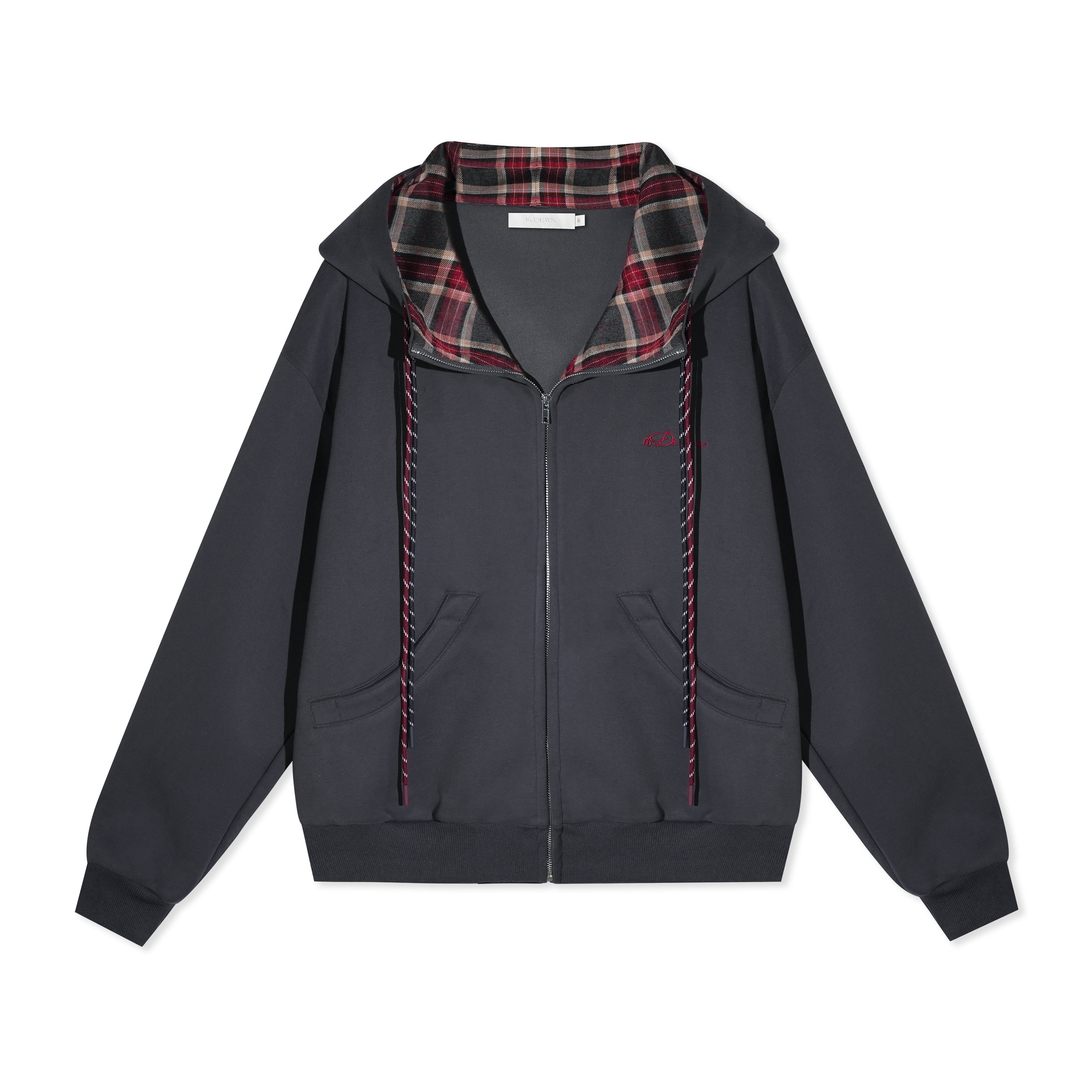 16DEWS 16D25429 Color blocked hooded drawstring sweatshirt jacket