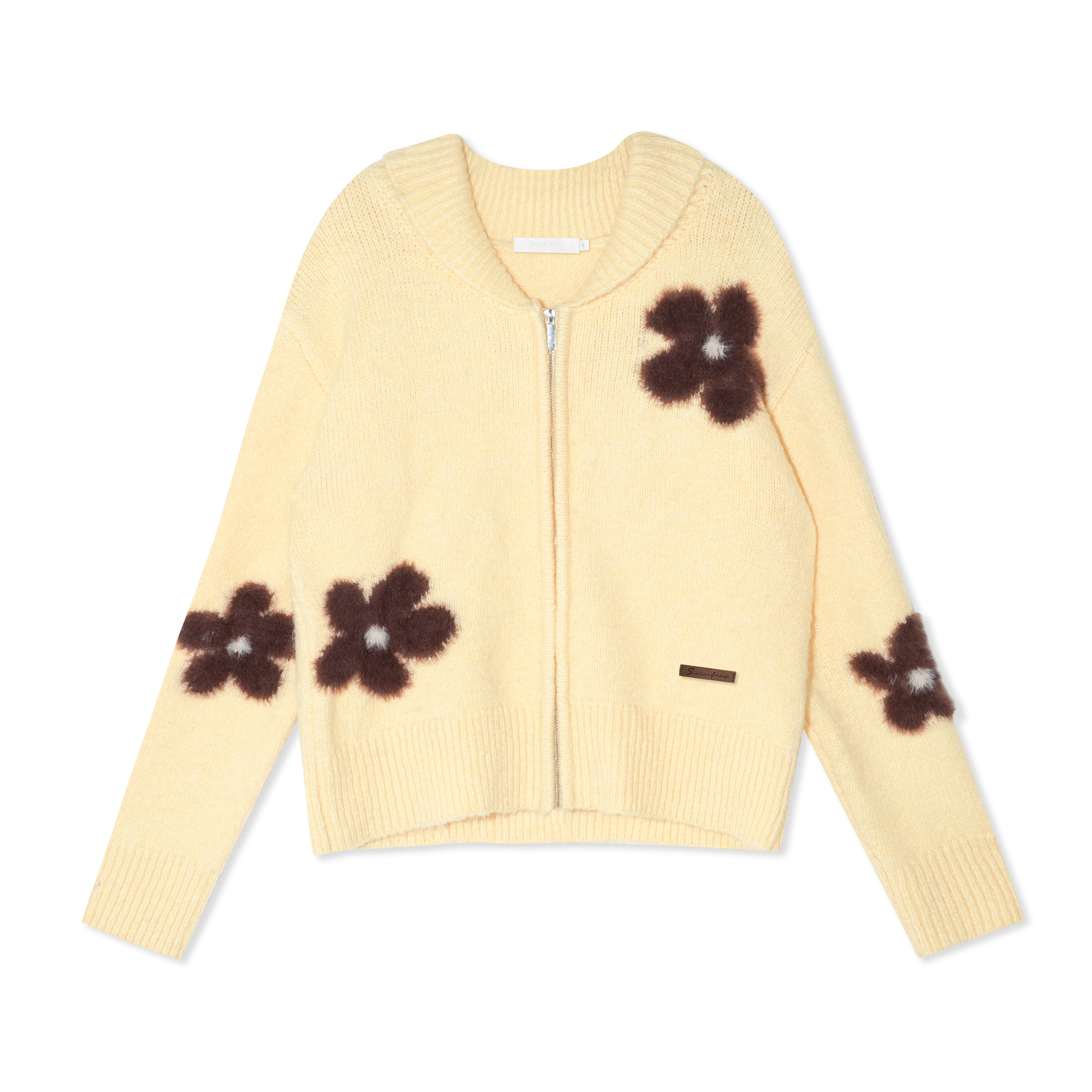 16DEWS 16D25433 Flower jacquard zipper cardigan