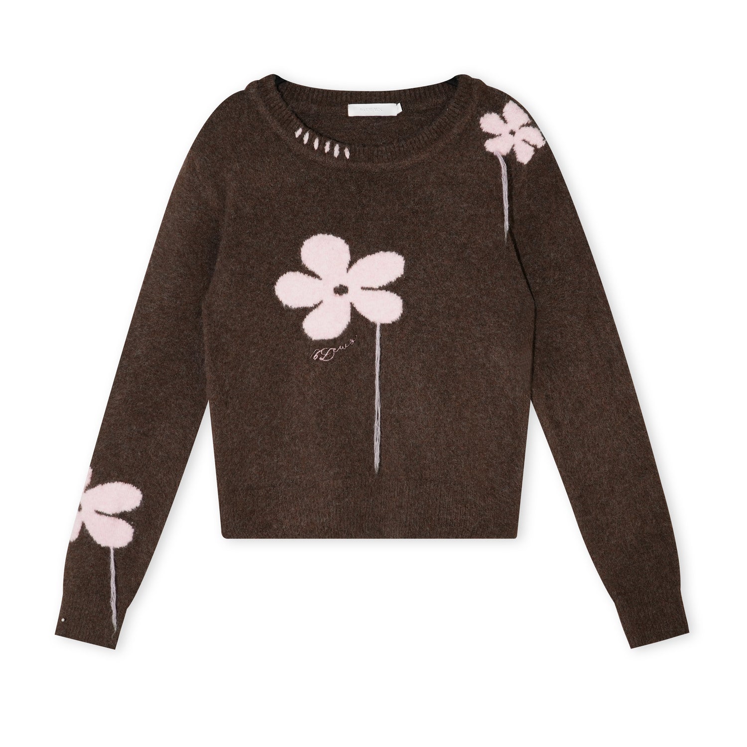 16DEWS 16D25439 Contrasting color round-neck long-sleeved sweater