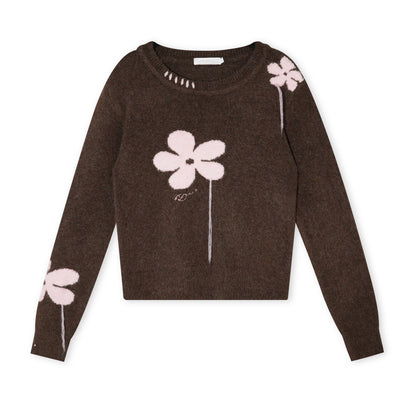 16DEWS 16D25439 Contrasting color round-neck long-sleeved sweater