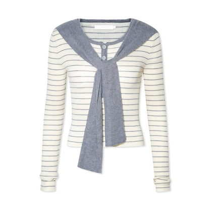 16DEWS 16D25449 Fake two piece slim fit long sleeved knitted top