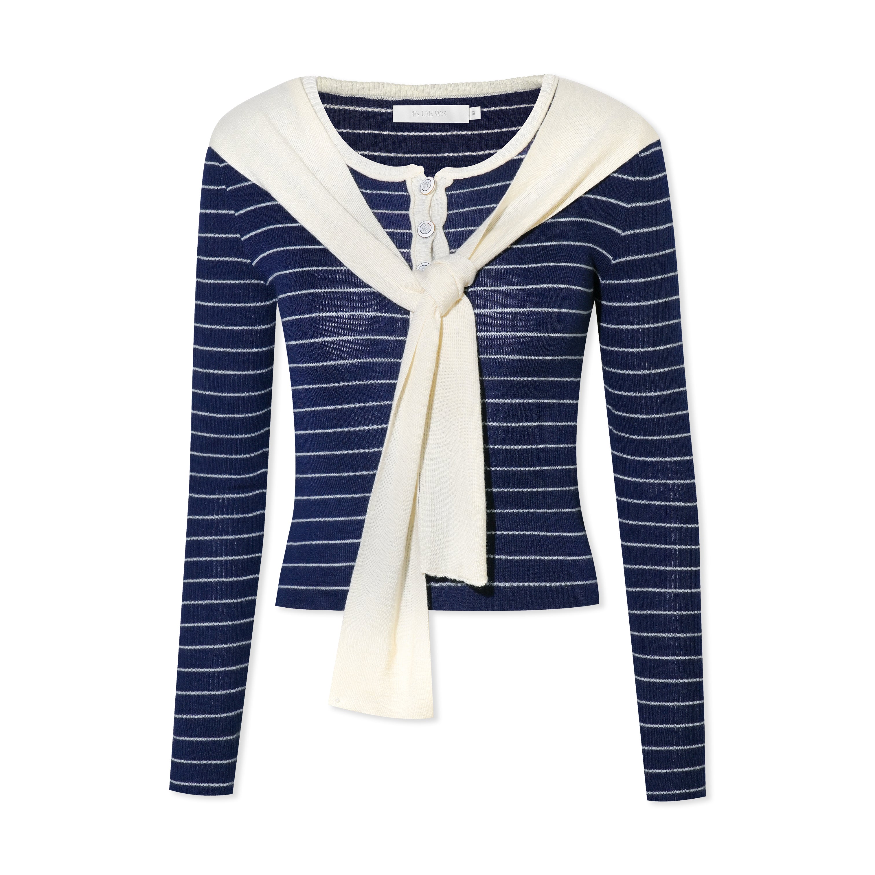 16DEWS 16D25449 Fake two piece slim fit long sleeved knitted top