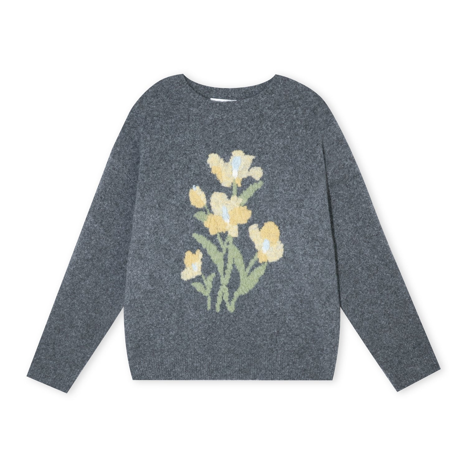 16DEWS 16D25452 3D jacquard contrasting floral pullover sweater