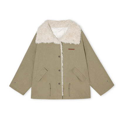 16DEWS 16D25453 Drawstring design lamb wool collar down jacket