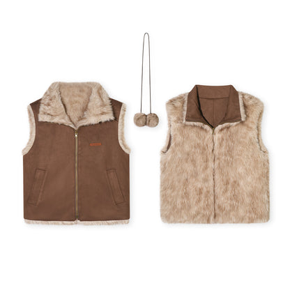 16DEWS 16D25459 Double sided gradient faux fur vest (with detachable fur ball)